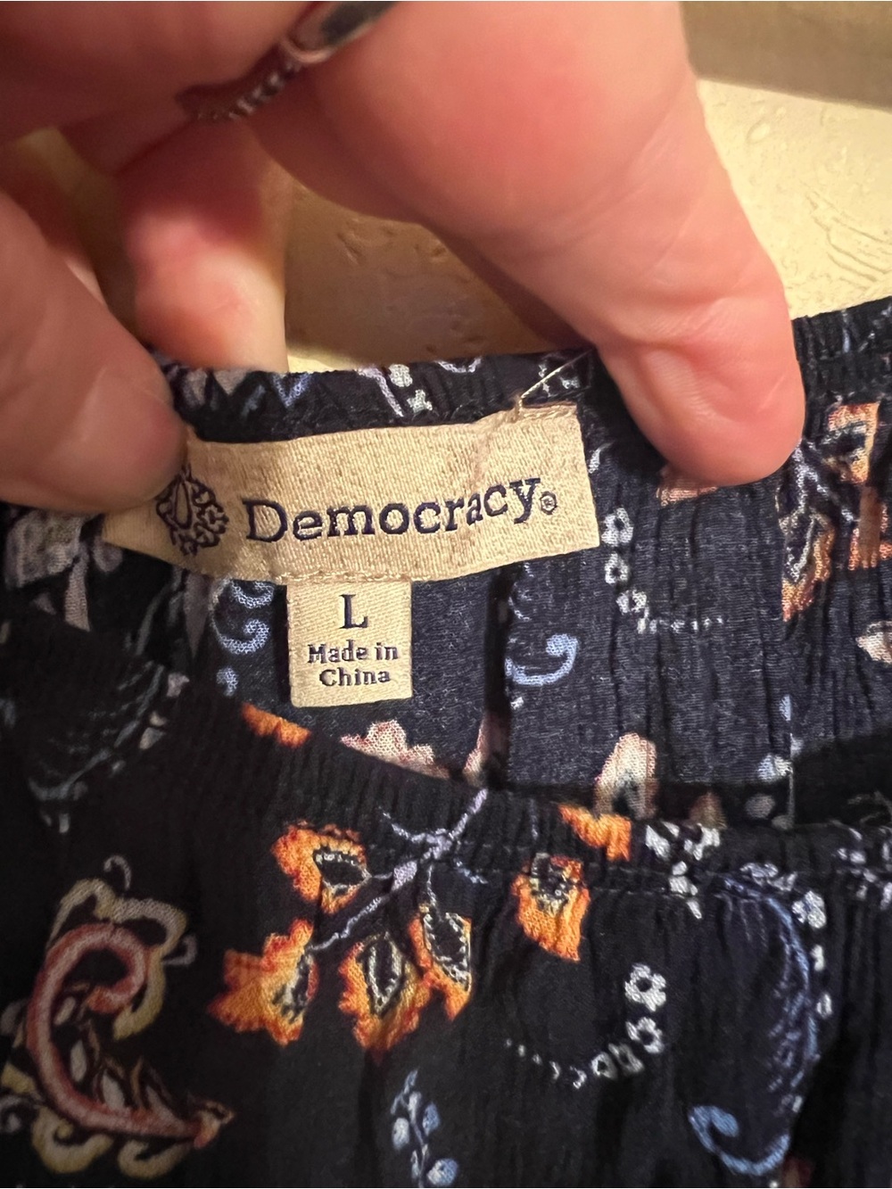 Democracy Black Floral Peasant Blouse with Ruffle Hem - Picture 2 of 7